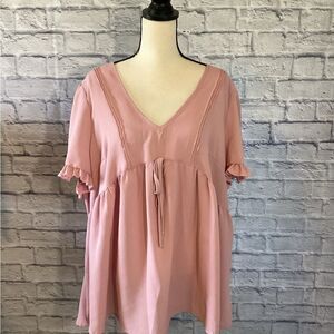 Shein Curve - Women's Pink Ruffle Sleeve Top - 3XL